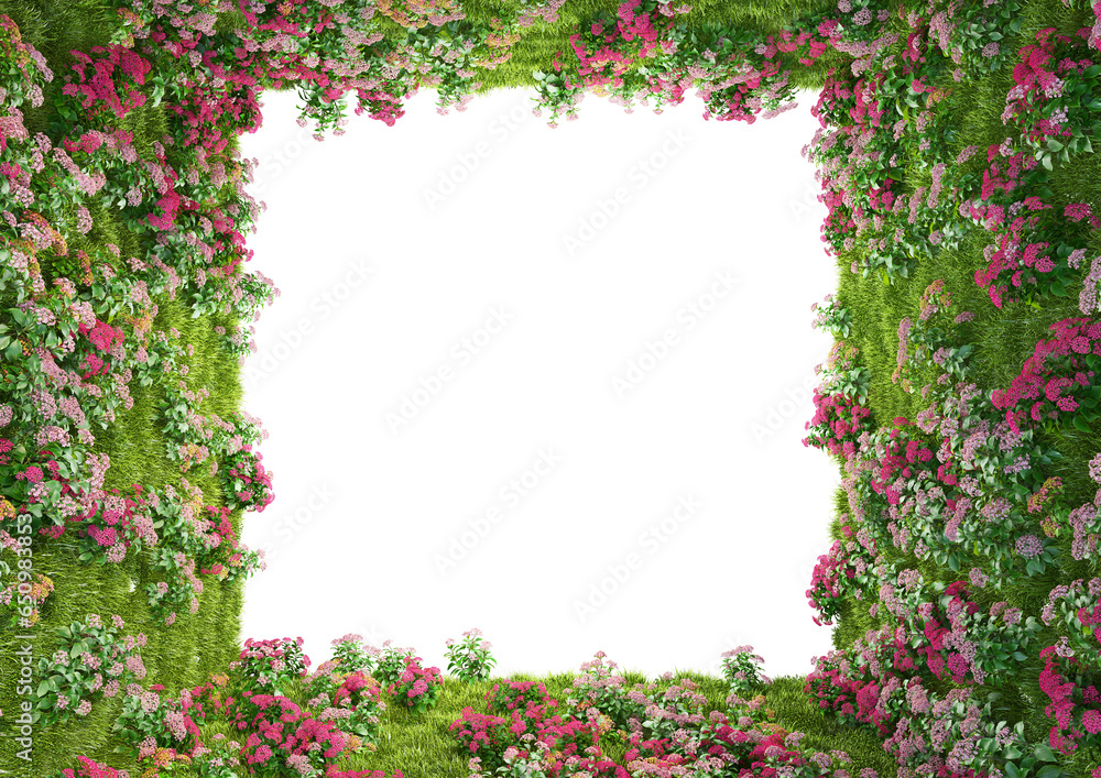 Multicolored flower garden tunnel on transparent background