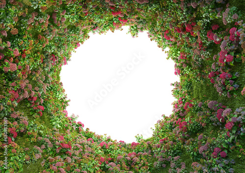 Multicolored flower garden tunnel on transparent background