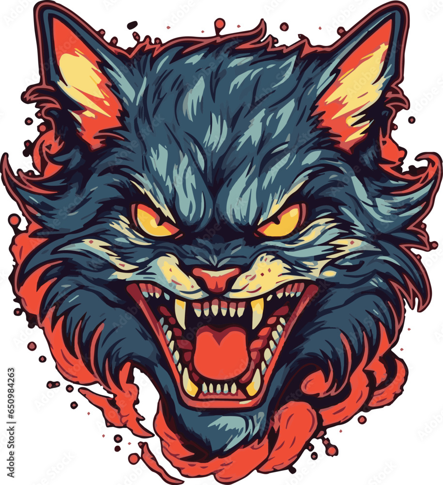Cat Mascot with Angry Face Vector Illustration