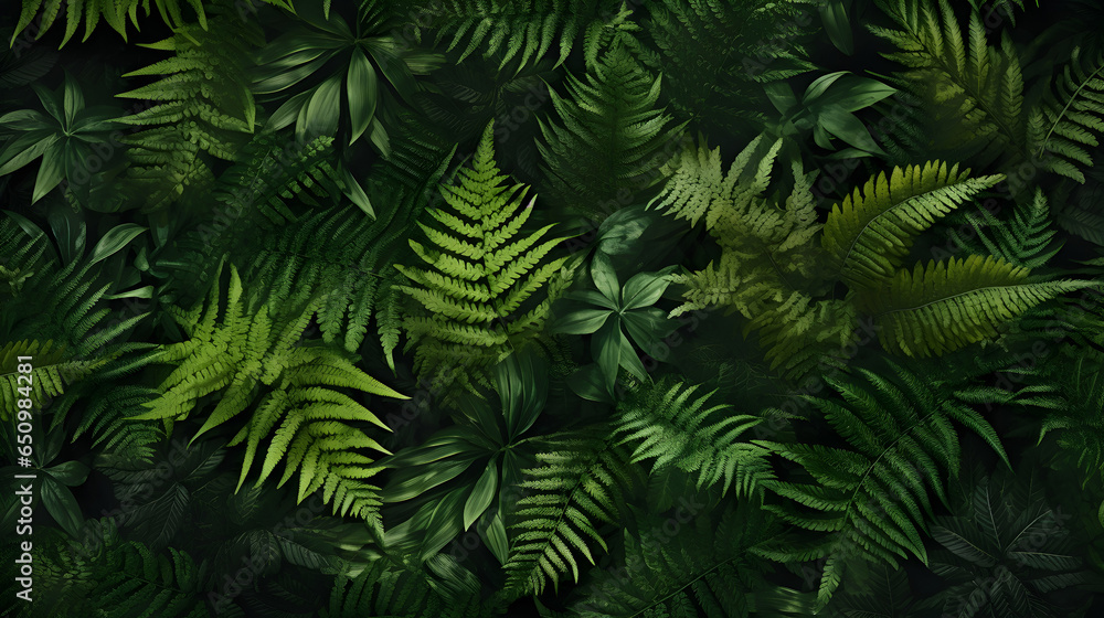 Create a lush and immersive background filled with green ferns.