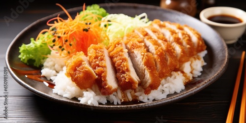 Tonkatsu with rice, Japanese food, generative AI
