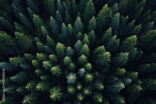 Breathtaking aerial view of dense pine tree forest. This image captures beauty and serenity of nature. Perfect for nature enthusiasts, travel blogs, and environmental websites.