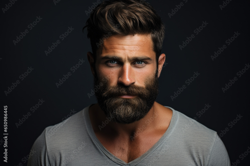 Detailed close-up of man with beard. This image can be used to portray masculinity, ruggedness, and individuality. It can also be used for grooming and fashion-related content.