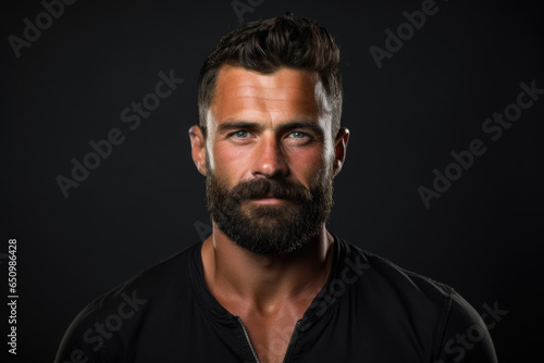 Picture of man with beard wearing black shirt. This image can be used for various purposes.