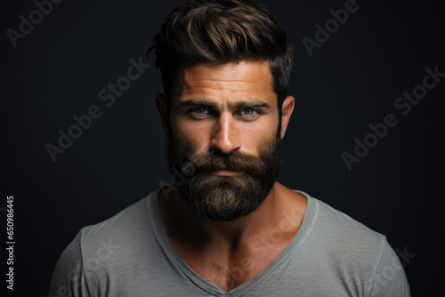 Detailed close-up of man with beard. This image can be used to portray masculinity, ruggedness, and individuality. It can also be used for grooming and fashion-related content.