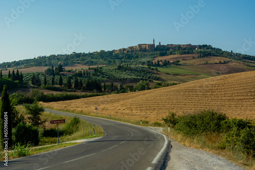 country road in tuscany, view of pienza