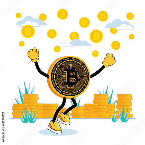 Set of gestures of cute bitcoin characters. Vector illustrations of crypto coins. Cartoon funny gold mascots with legs and arms isolated on white. Virtual money, cryptocurrency, finance concept