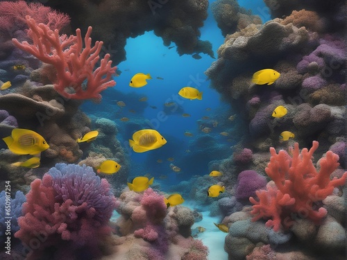 Diving into Fantasy: Surreal Underwater World with Colorful Corals