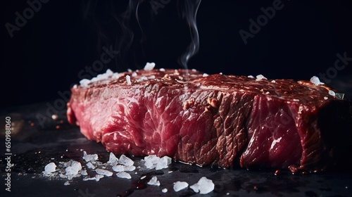 Generative AI, Grilled beef steak on the table with herbs and spices, close up macro photo, aesthetic muted colors