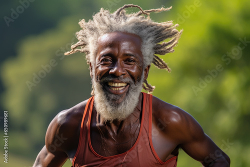 Picture of man with dreadlocks wearing red tank top. This image can be used to depict stylish and trendy individual with unique fashion sense.