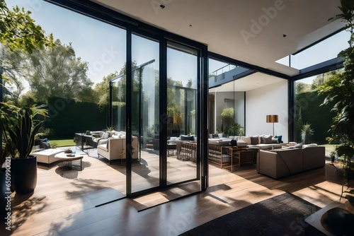 Explore the use of floor-to-ceiling sliding glass doors that open to the patio.