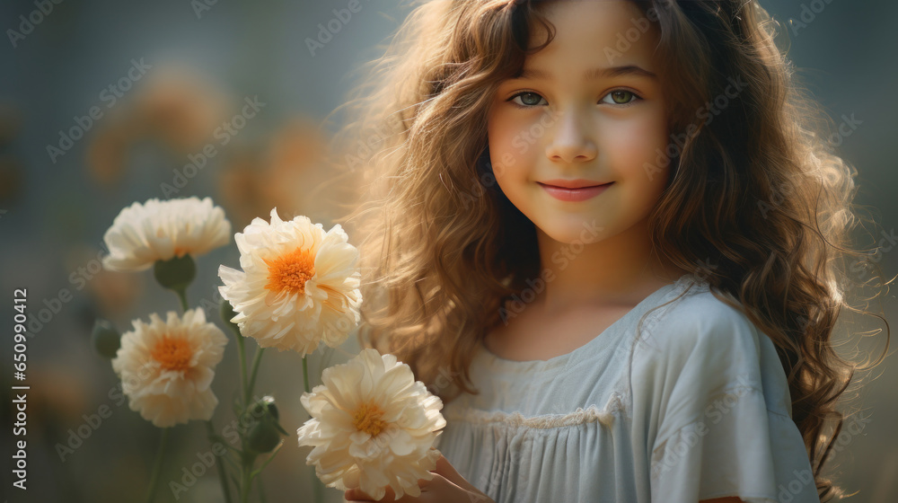 Portrait A girl happiness and flower Portrait A girl happiness and flower