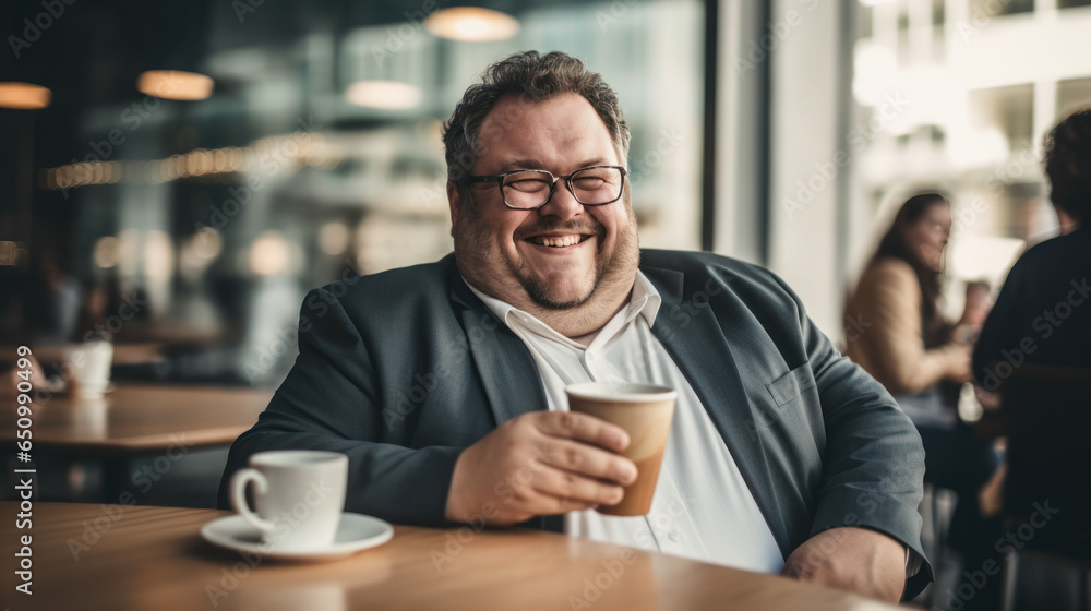 The businessman plus size holding coffee cup enjoy time in the office The businessman plus size holding coffee cup enjoy time in the office