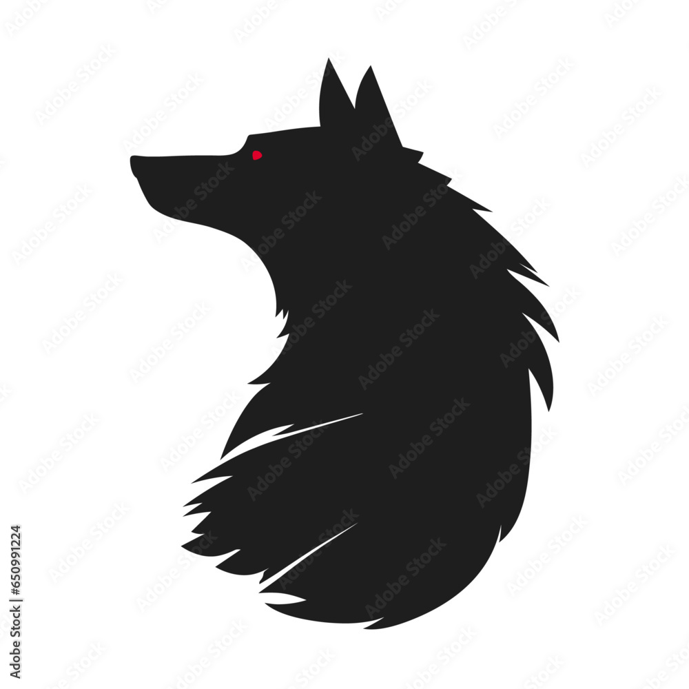 Wolf. The silhouette of a predator. Wild. Tattoo. Beautiful, stylish silhouette of an animal. Vector illustration in a flat style.