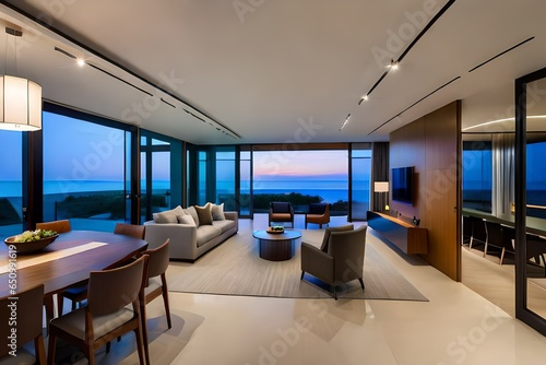 Modern, luxury home showcase living room and dinin