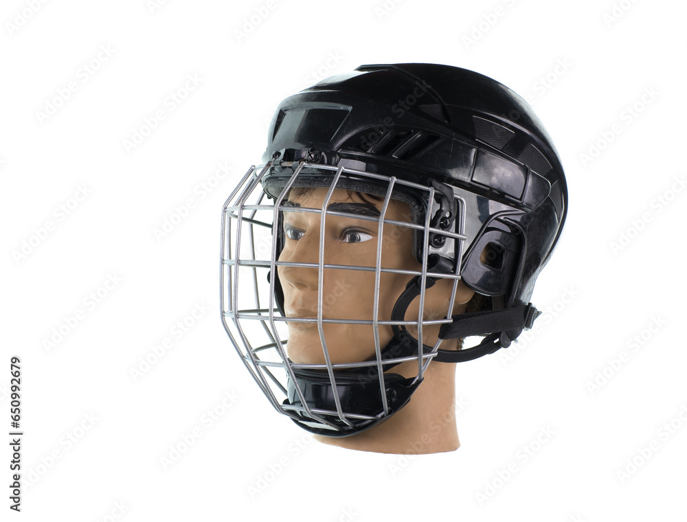hockey helmet on a mannequin isolated on white background hockey helmet on a mannequin isolated on white background