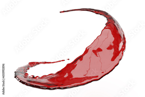 Red blood splatter on white background. It's beautiful liquid splash in high resolution. Bloody pattern design.