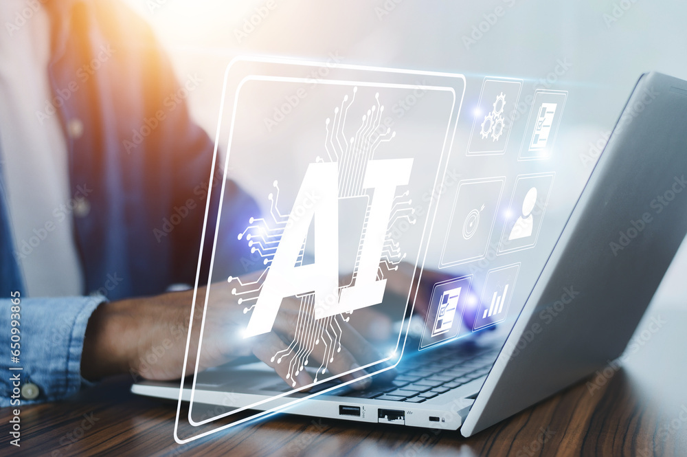 AI (Artificial intelligence) AI management and support technology in the Business plan marketing success customer. AI management concept.