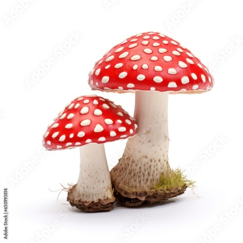 Fly agaric mushrooms isolated on a white background