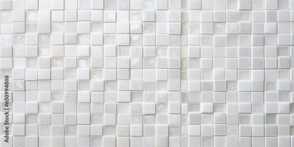 White Mosaic Tile Background with Geometric Squares, Showcasing the Artistic Arrangement and Structural Beauty of Tiled Surface Textur