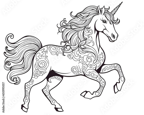 Unicorn and flower hand drawn for adult coloring book