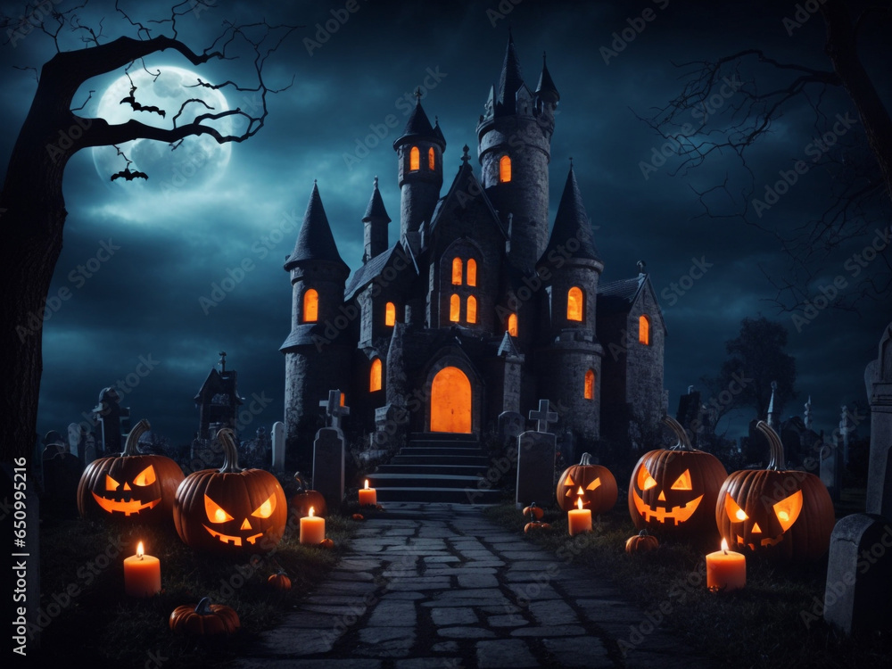 Halloween pumpkin dark night landscape by ai generated Halloween pumpkin dark night landscape by ai generated