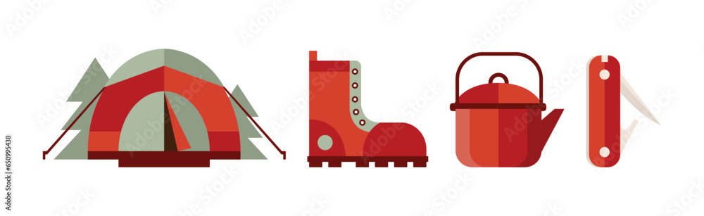 Camping Tourism Icon and Adventure Object Vector Set Camping Tourism Icon and Adventure Object Vector Set
