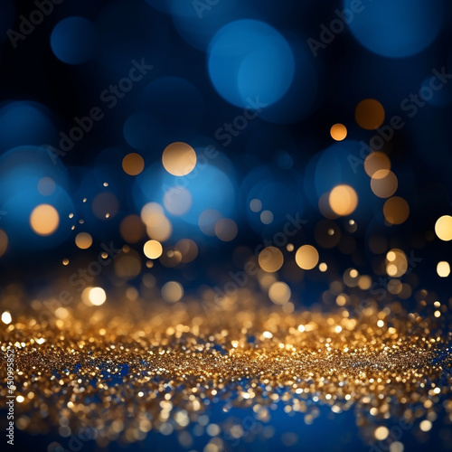 Abstract background with dark blue and gold particles on a navy blue background