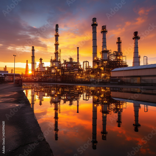 Petrochemical rafinery complex background in the morning golden hours