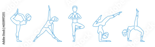 Woman Yoga Pose Line Icon for Body Stretching Exercises Vector Set