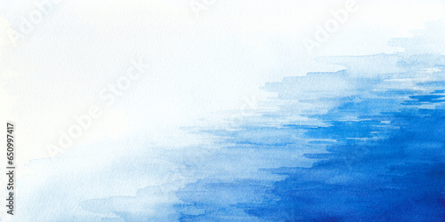 透明水彩で描いた冬の海の風景イラスト　手描き　水面