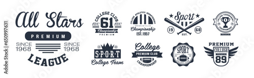 College Sport Premium Club and Tournament Emblem Vector Set