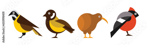 Εκτύπωση καμβά Different Birds and Avians as Feathered Flying Creature Vector Set