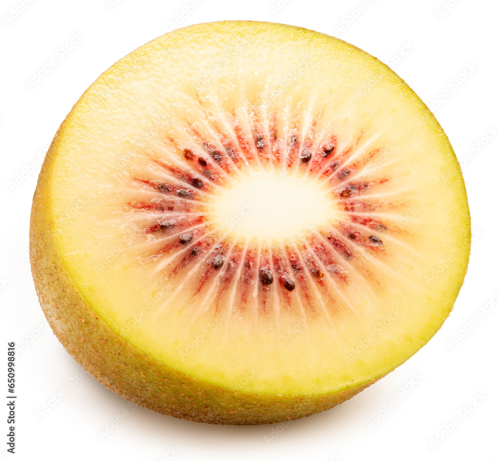 Red Kiwi fruit with leaf isolated on white background, Red Kiwi fruit on White Background With clipping path. Red Kiwi fruit with leaf isolated on white background, Red Kiwi fruit on White Background With clipping path.