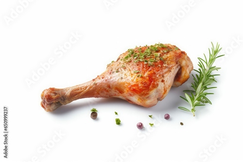Chicken Drumstick meat and herbs isolated on white, Generative AI
