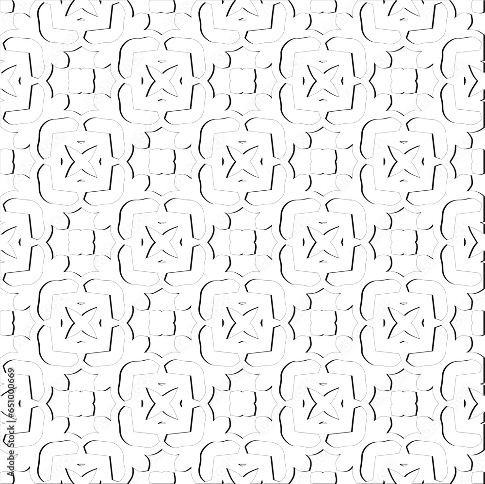 Abstract  background with figures from lines. Black and white texture for web page, textures, card, poster, fabric, textile. Monochrome pattern. Repeating design.