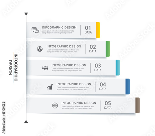 5 data infographics tab paper index template. Vector illustration business abstract background.