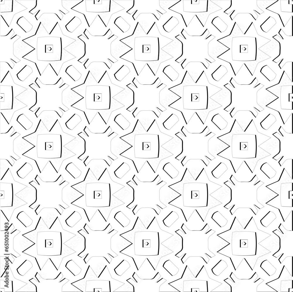 Abstract  background with figures from lines. Black and white texture for web page, textures, card, poster, fabric, textile. Monochrome pattern. Repeating design.