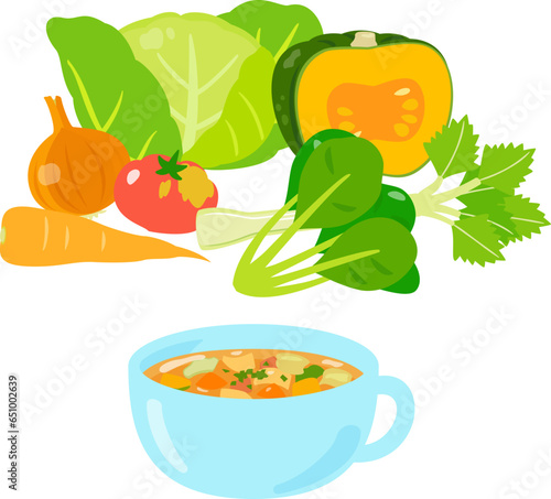 野菜スープと材料の野菜