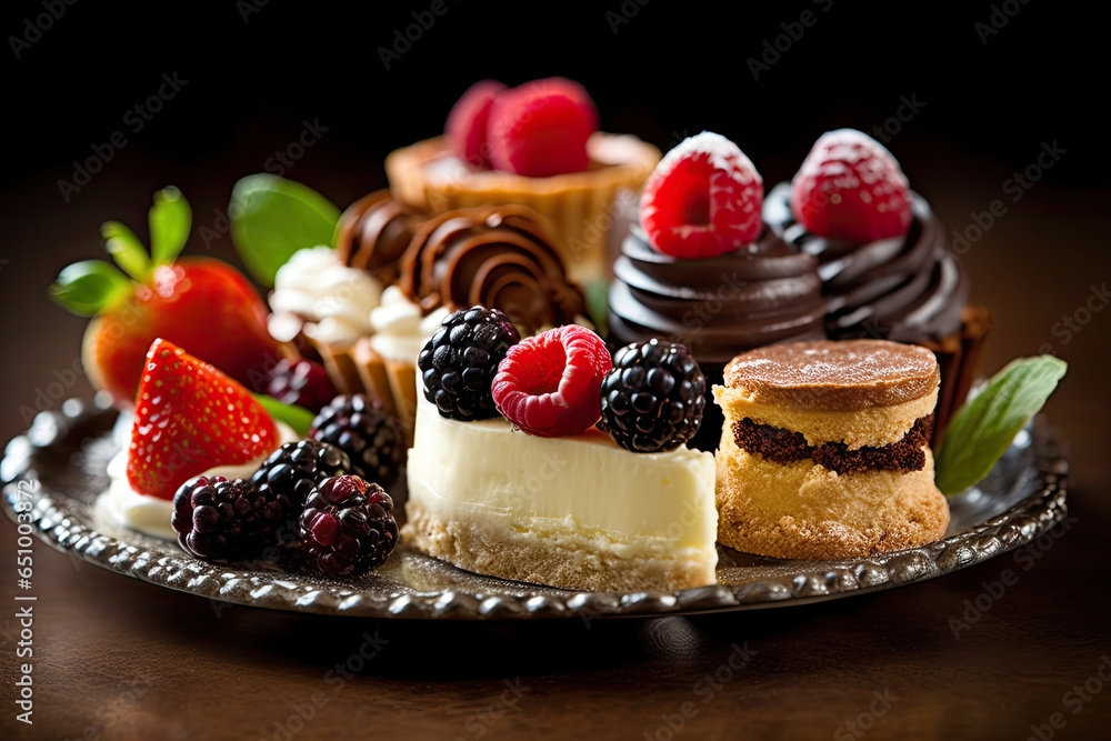 Desserts including chocolate, raspberries, Generative AI Desserts including chocolate, raspberries, Generative AI