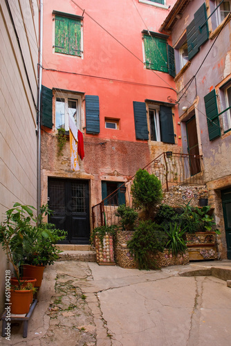 Historic buildings in the old centre of the medieval coastal town of Rovinj in Istria  Croatia
