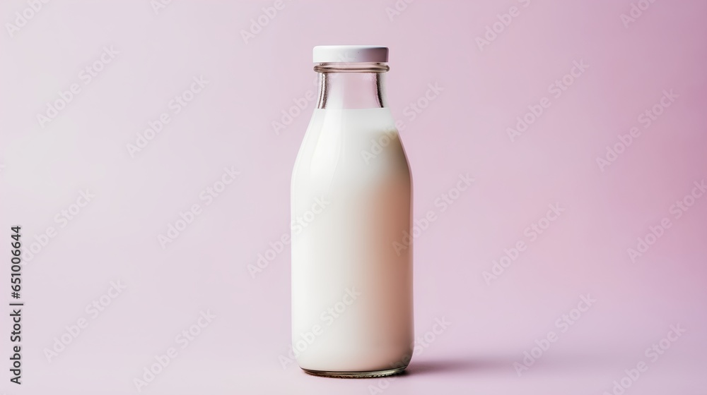 A clear glass bottle filled with non homogenized milk. Isolated against a simple background. The milk's rich, creamy texture is clearly visible, highlighting its natural, unprocessed quality. A clear glass bottle filled with non homogenized milk. Isolated against a simple background. The milk's rich, creamy texture is clearly visible, highlighting its natural, unprocessed quality.