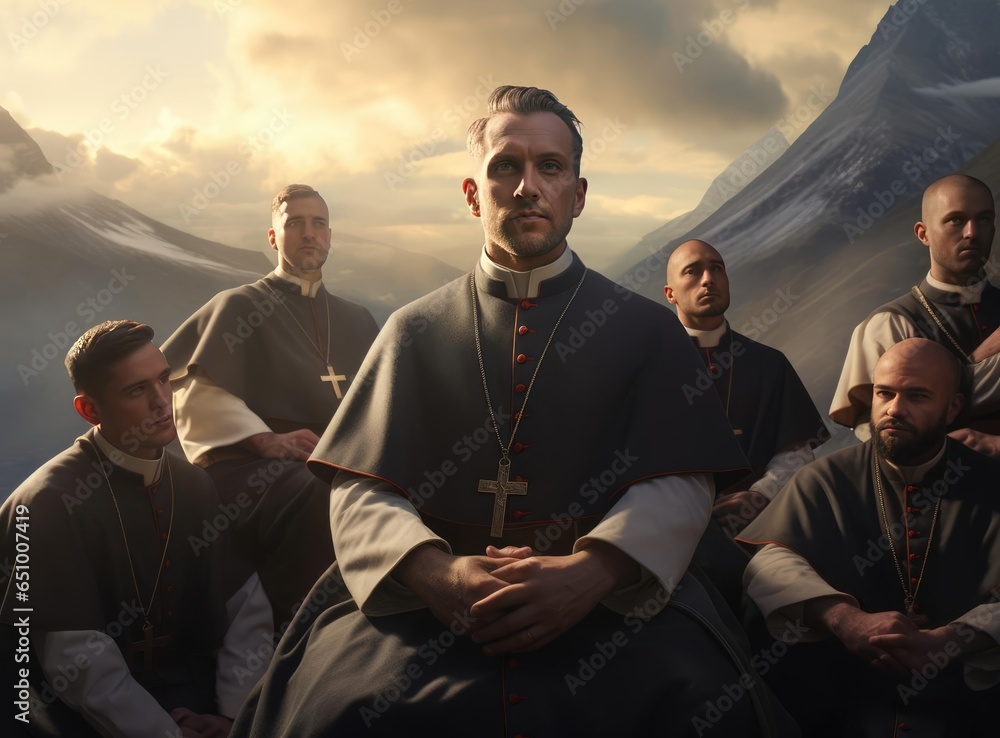 A group of Catholic priests - obrazy, fototapety, plakaty 