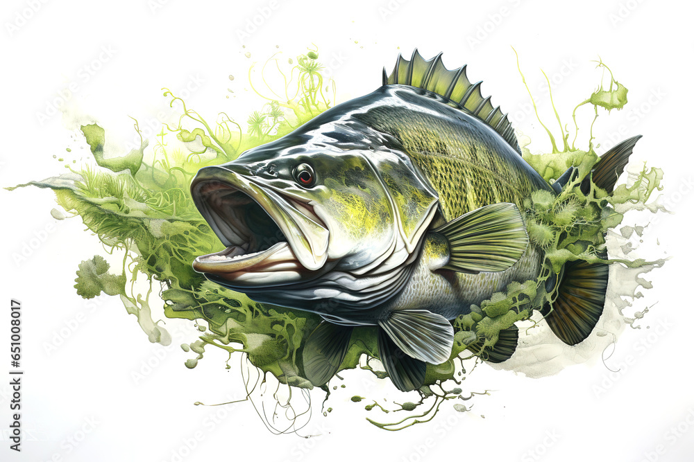 Image of largemouth bass fish. Underwater animals. Illustration, Generative AI. - obrazy, fototapety, plakaty 