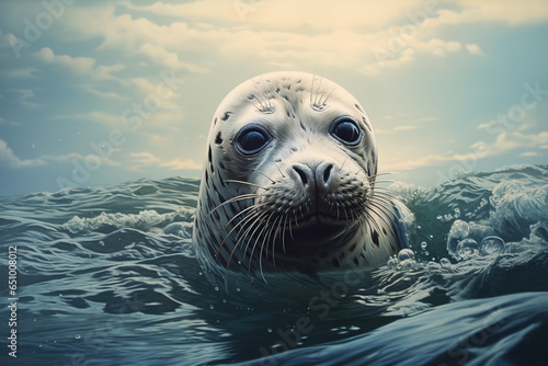 Image of cute eared seals staring. Wildlife Animals. Illustration, Generative AI.