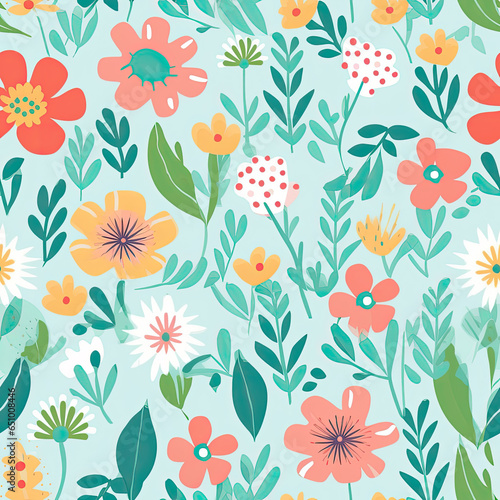 Flowers spring colour palette seamless pattern  AI Generated