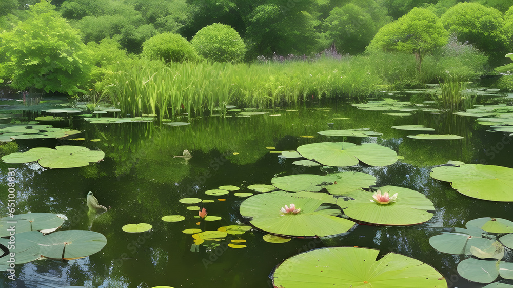 Harmony in Nature: Serene Lily Pad Haven with Joyful Frogs Harmony in Nature: Serene Lily Pad Haven with Joyful Frogs