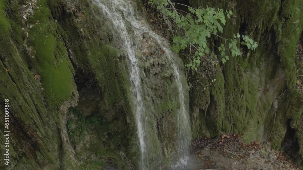Wonderfull waterfall deep in the forest drone view 4k lake Skra Greece v_11 Wonderfull waterfall deep in the forest drone view 4k lake Skra Greece v_11