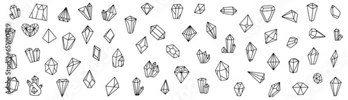 Jewel quartz crystal thin line icon set. Outline sign of treasure gem. Mineral linear icons includes ruby, sapphire topaz, emerald. Simple amethyst crystal symbol isolated. Diamond vector Illustration