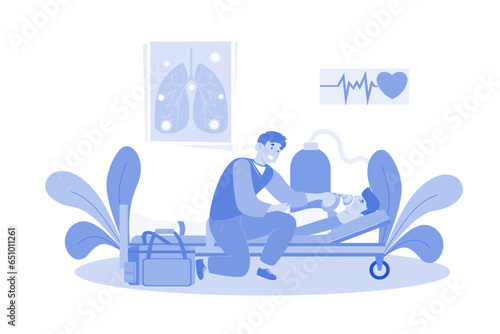 A respiratory therapist helps patients with breathing difficulties.
